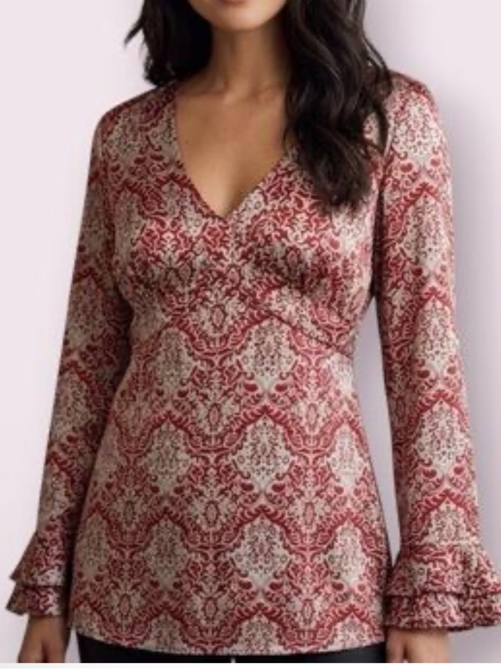 Sundance Boho Mixed Print Paisley Empire-Waist Bell-Sleeve Silk Top size 6